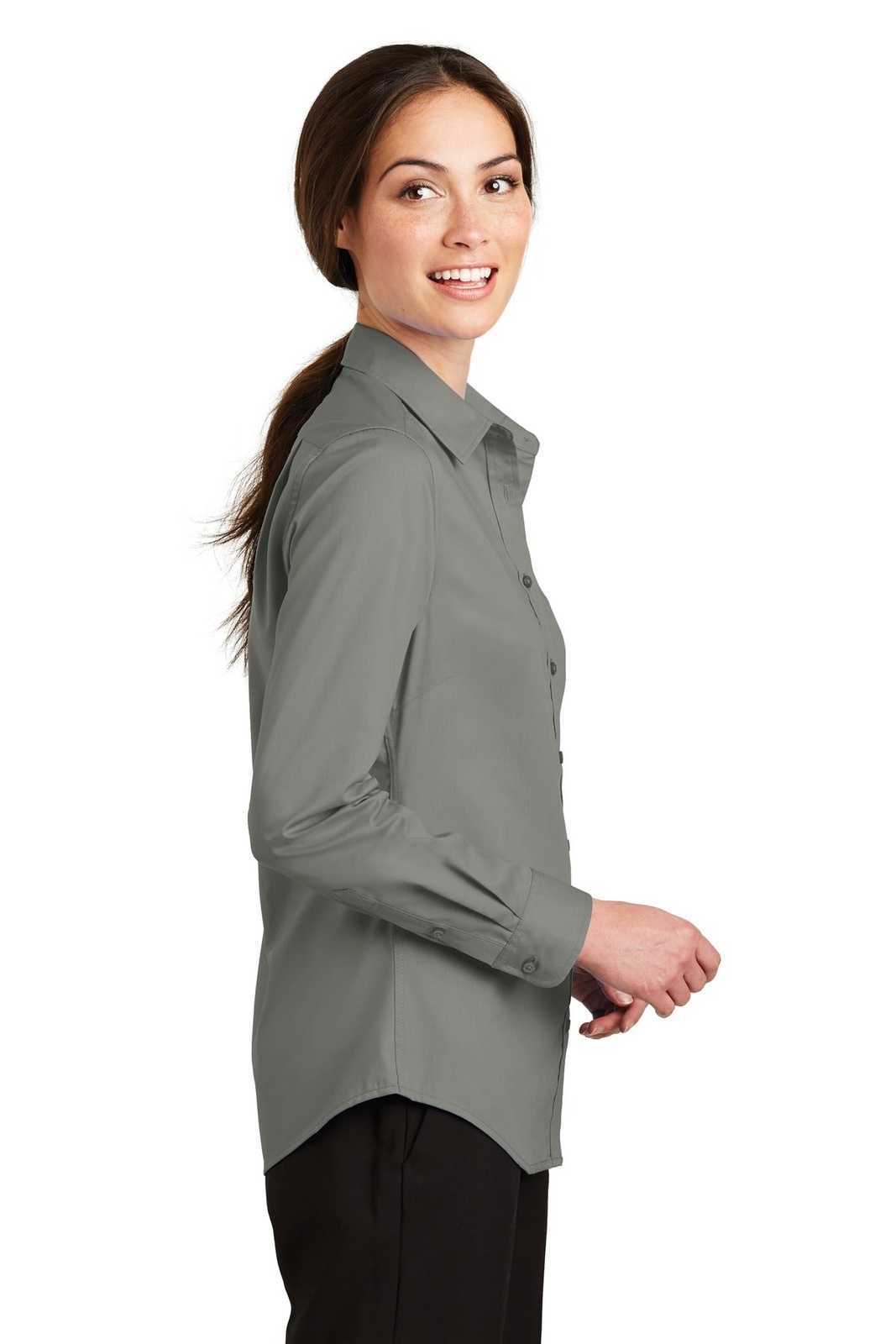 Port Authority L663 Ladies SuperPro Twill Shirt - Monument Gray - HIT a Double - 3