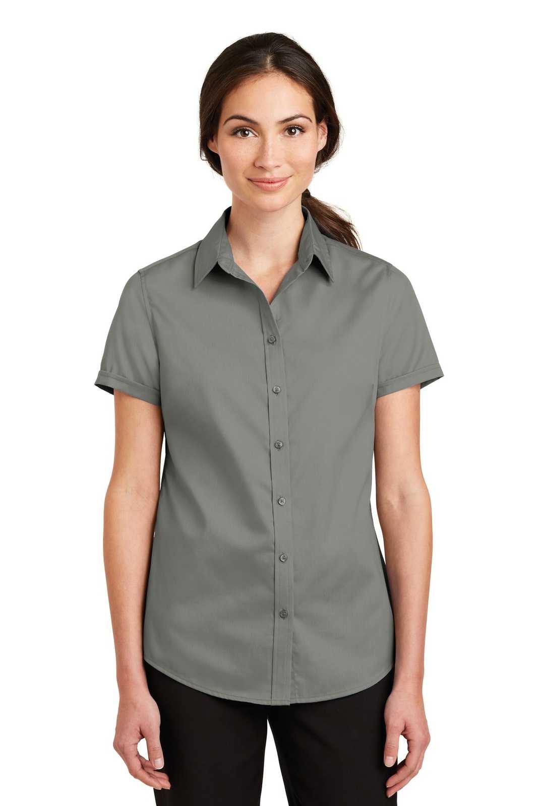 Port Authority L664 Ladies Short Sleeve SuperPro Twill Shirt - Monument Gray - HIT a Double - 1