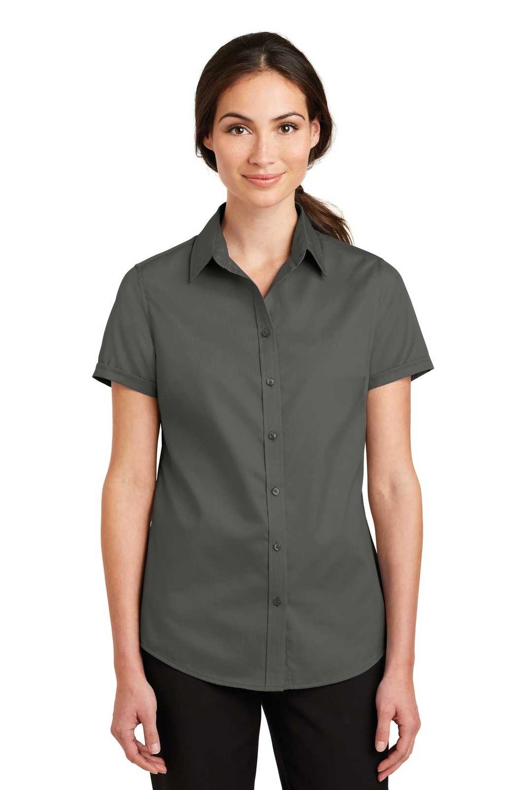 Port Authority L664 Ladies Short Sleeve SuperPro Twill Shirt - Sterling Gray - HIT a Double - 1