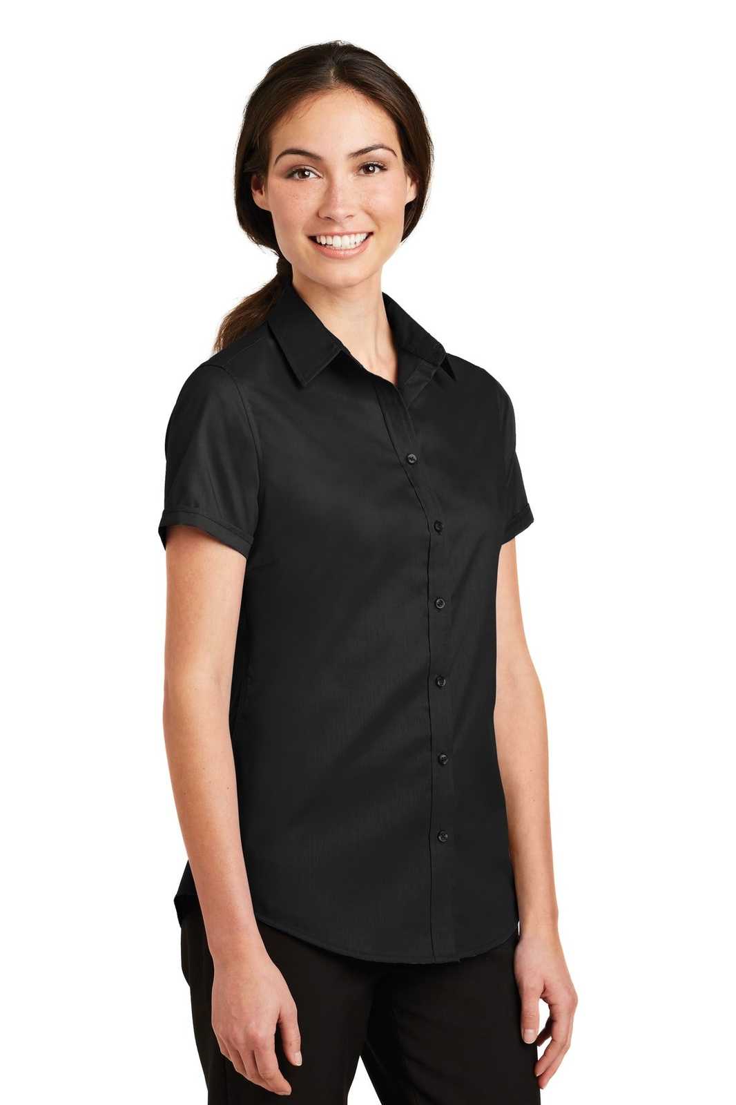 Port Authority L664 Ladies Short Sleeve Superpro Twill Shirt - Black - HIT a Double - 4