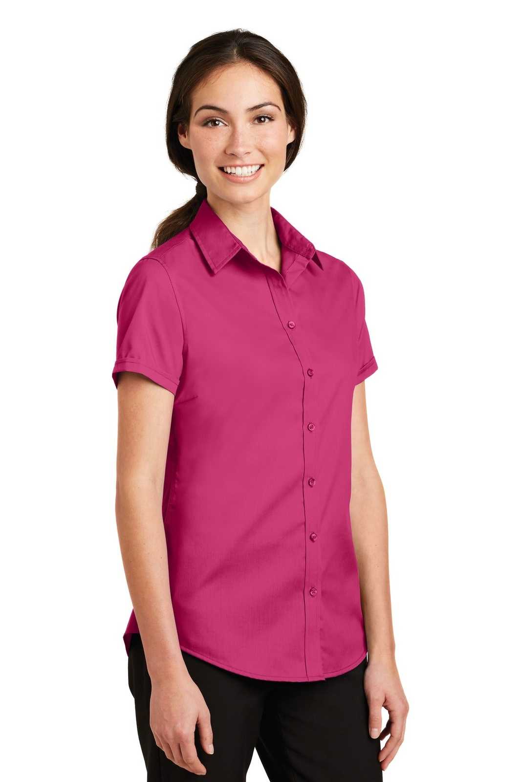 Port Authority L664 Ladies Short Sleeve Superpro Twill Shirt - Pink Azalea - HIT a Double - 4
