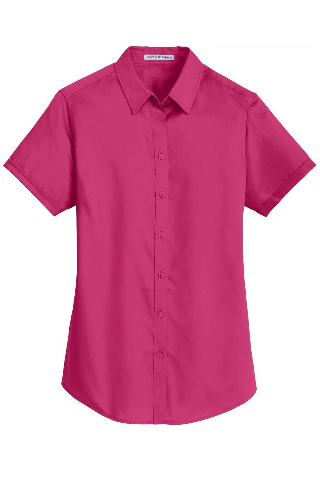 Port Authority L664 Ladies Short Sleeve Superpro Twill Shirt - Pink Azalea - HIT a Double - 5