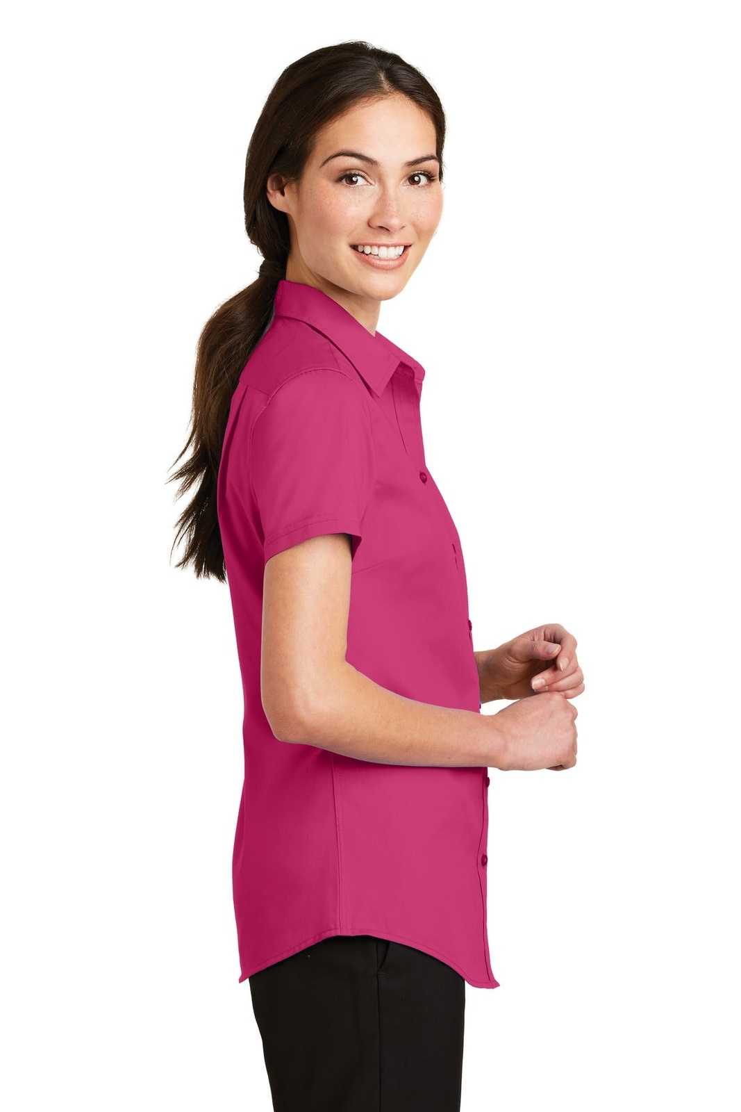 Port Authority L664 Ladies Short Sleeve Superpro Twill Shirt - Pink Azalea - HIT a Double - 3