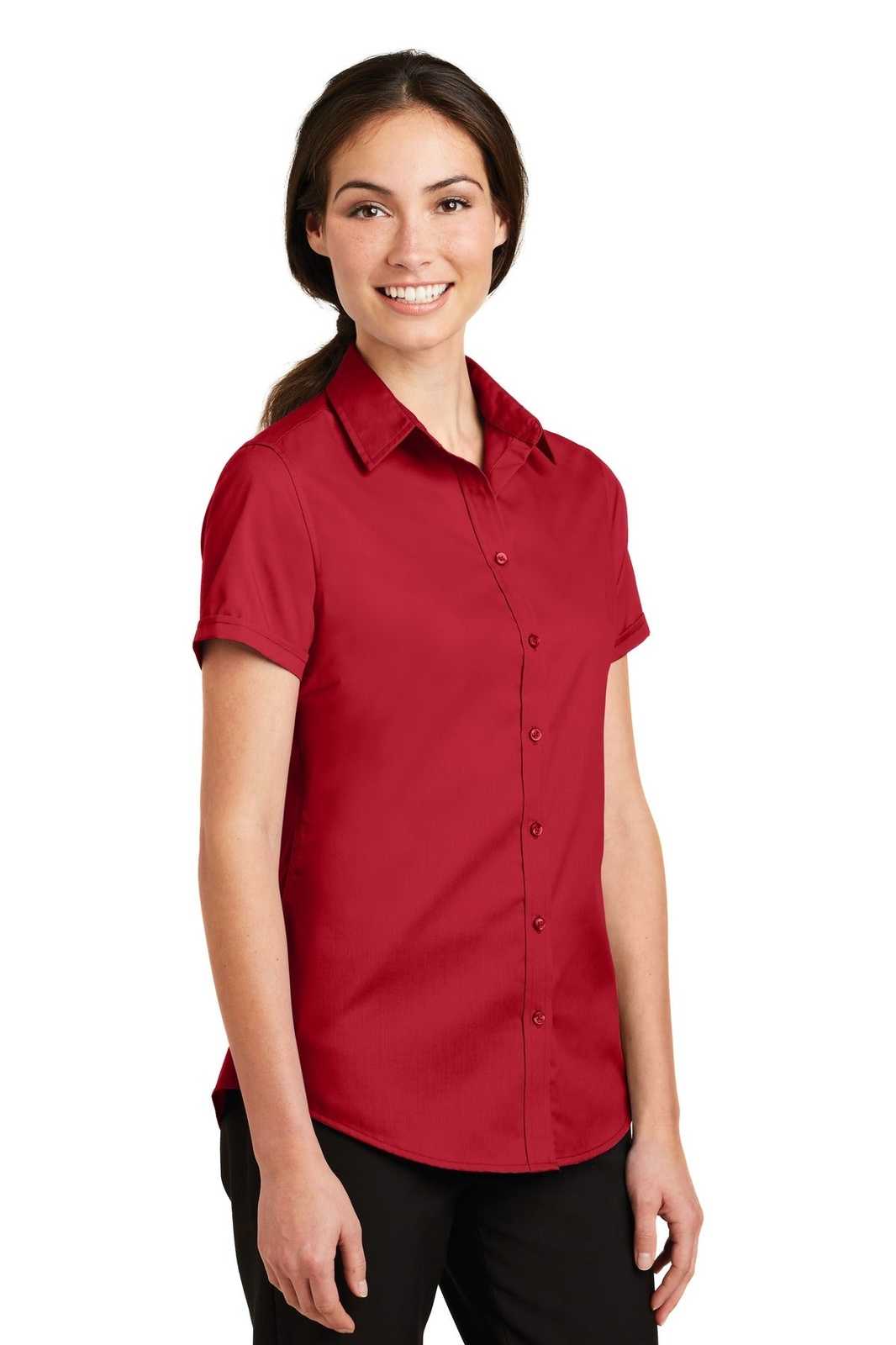 Port Authority L664 Ladies Short Sleeve Superpro Twill Shirt - Rich Red - HIT a Double - 4