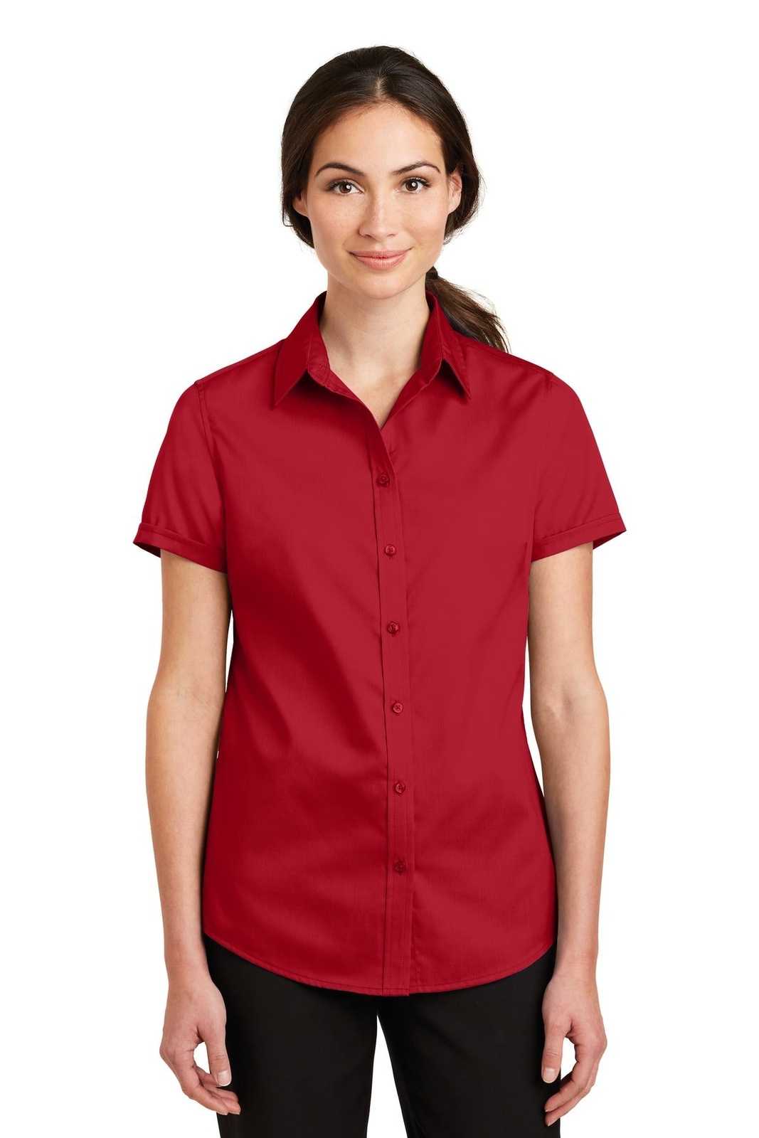 Port Authority L664 Ladies Short Sleeve Superpro Twill Shirt - Rich Red - HIT a Double - 1