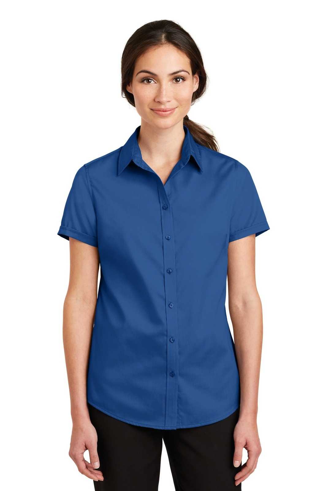 Port Authority L664 Ladies Short Sleeve Superpro Twill Shirt - True Blue - HIT a Double - 1
