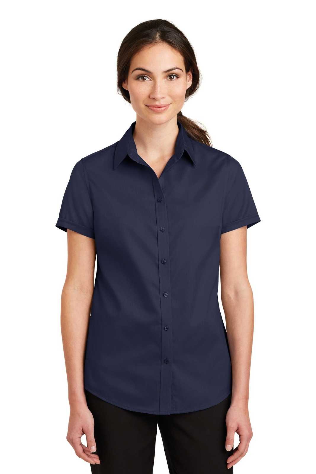 Port Authority L664 Ladies Short Sleeve Superpro Twill Shirt - True Navy - HIT a Double - 1