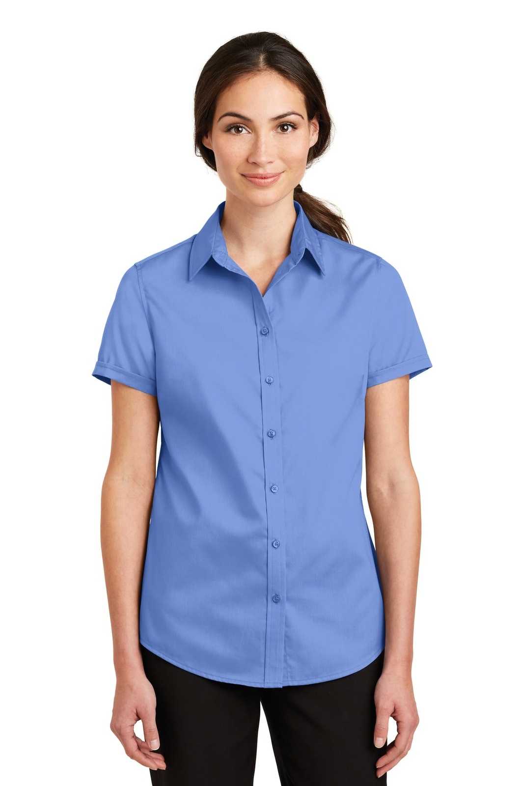 Port Authority L664 Ladies Short Sleeve Superpro Twill Shirt - Ultramarine Blue - HIT a Double - 1
