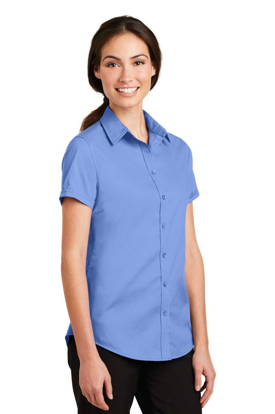 Port Authority L664 Ladies Short Sleeve Superpro Twill Shirt - Ultramarine Blue - HIT a Double - 4