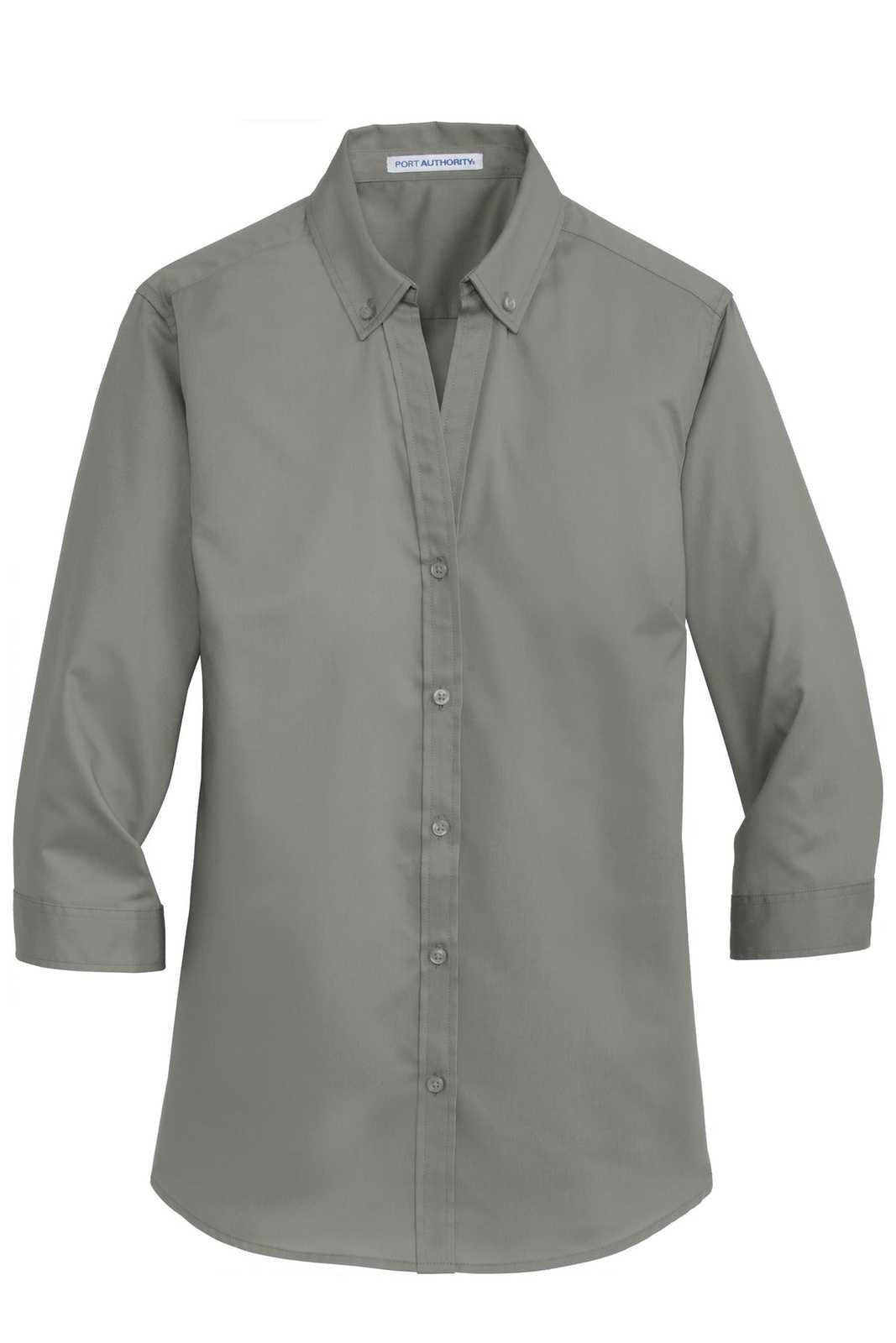 Port Authority L665 Ladies 3/4-Sleeve SuperPro Twill Shirt - Monument Gray - HIT a Double - 5