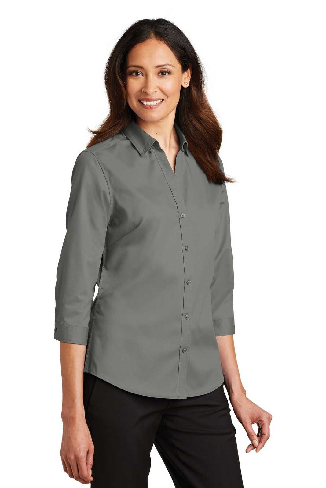 Port Authority L665 Ladies 3/4-Sleeve SuperPro Twill Shirt - Monument Gray - HIT a Double - 4