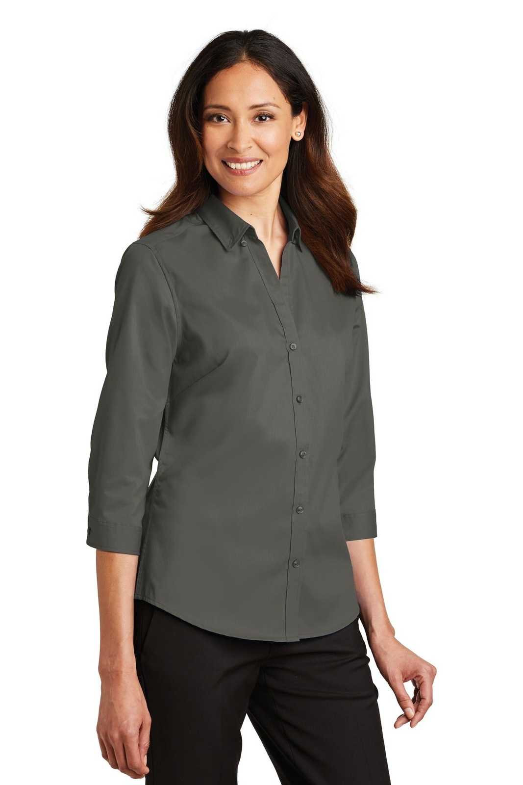 Port Authority L665 Ladies 3/4-Sleeve SuperPro Twill Shirt - Sterling Gray - HIT a Double - 4