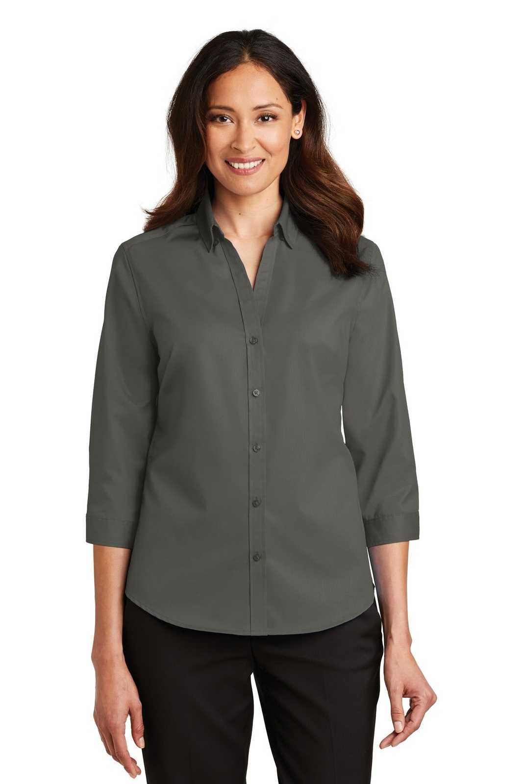 Port Authority L665 Ladies 3/4-Sleeve SuperPro Twill Shirt - Sterling Gray - HIT a Double - 1