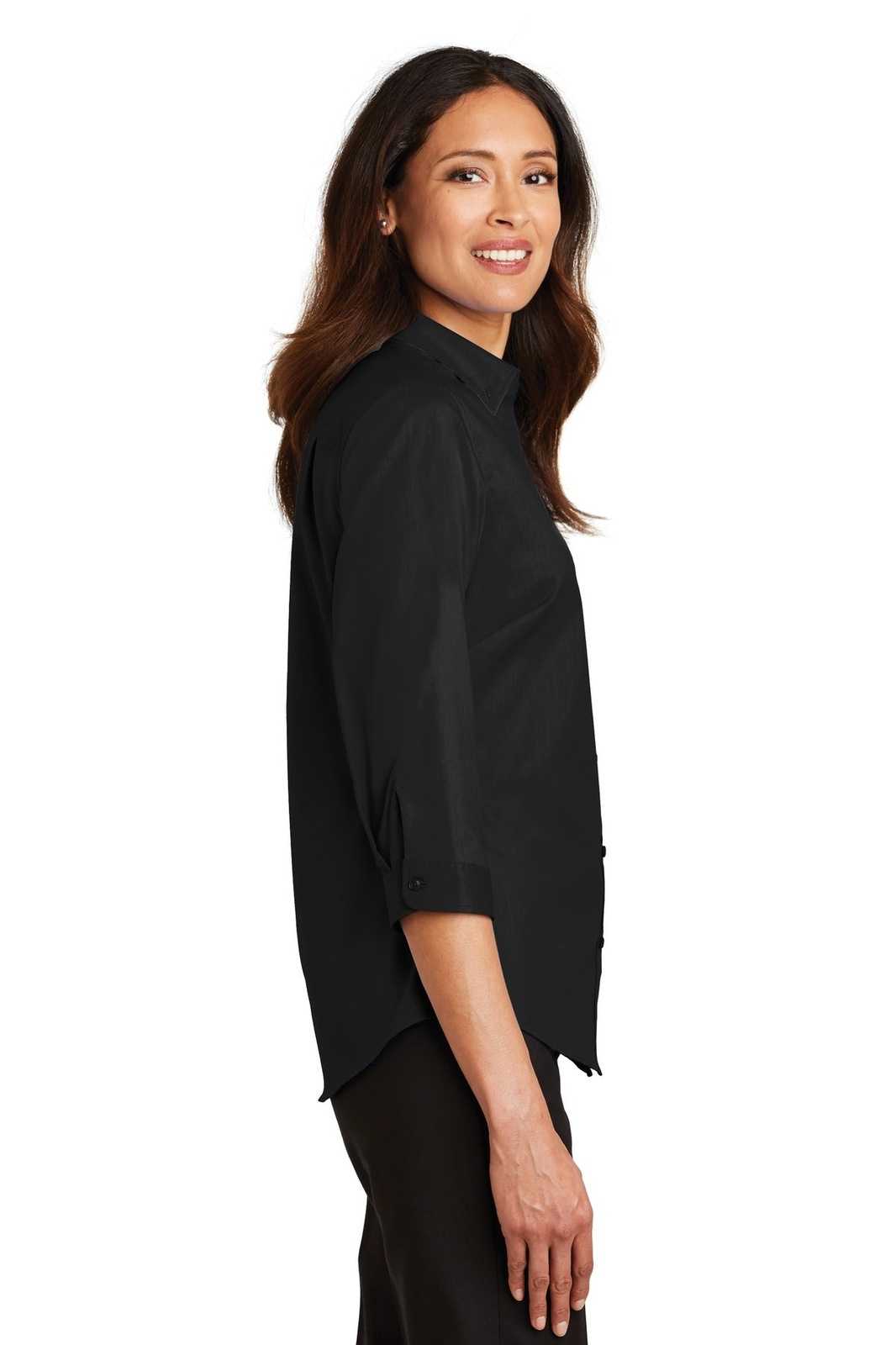 Port Authority L665 Ladies 3/4-Sleeve Superpro Twill Shirt - Black - HIT a Double - 3