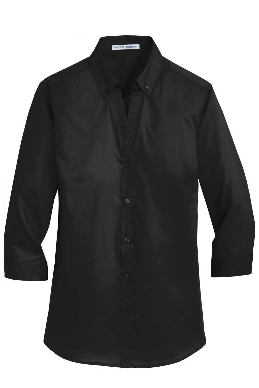 Port Authority L665 Ladies 3/4-Sleeve Superpro Twill Shirt - Black - HIT a Double - 5
