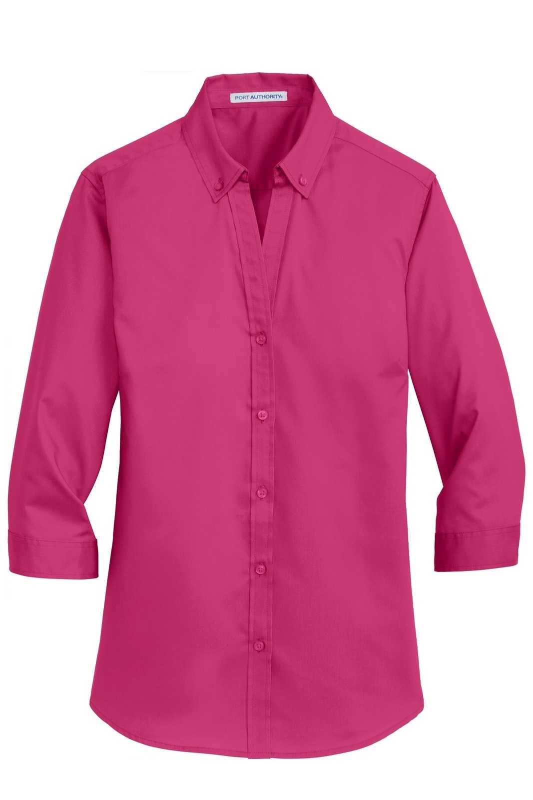 Port Authority L665 Ladies 3/4-Sleeve Superpro Twill Shirt - Pink Azalea - HIT a Double - 5