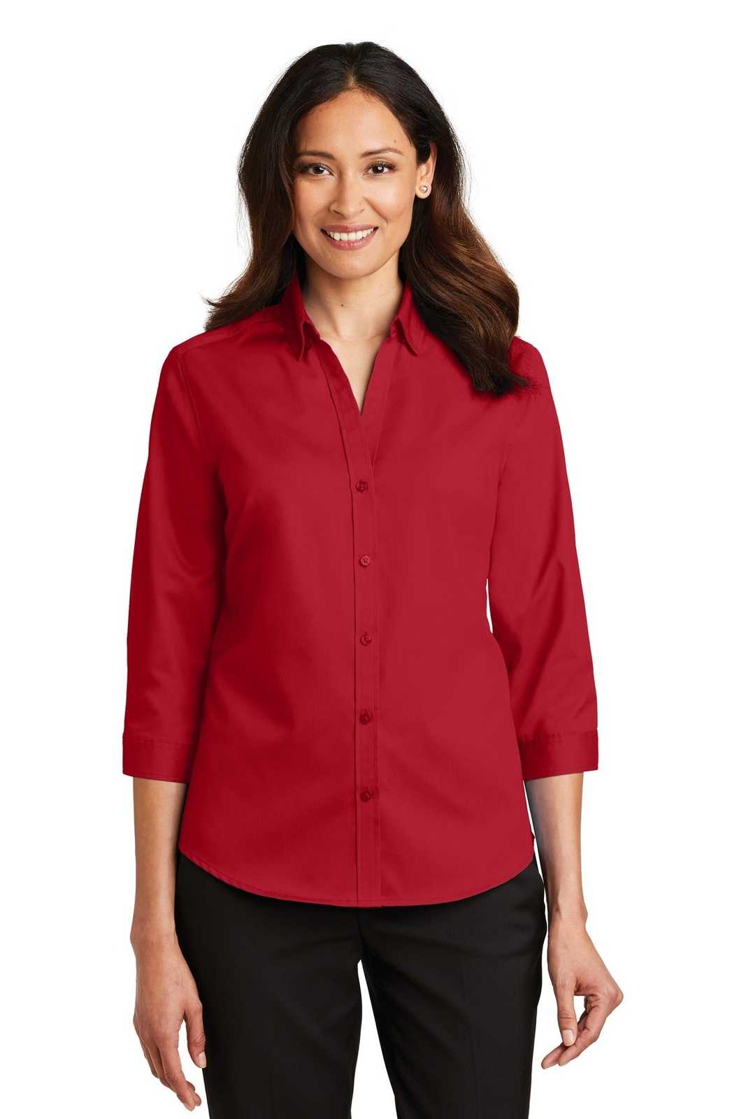 Port Authority L665 Ladies 3/4-Sleeve Superpro Twill Shirt - Rich Red - HIT a Double - 1