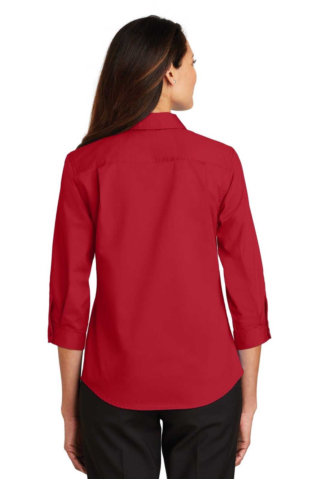 Port Authority L665 Ladies 3/4-Sleeve Superpro Twill Shirt - Rich Red - HIT a Double - 2