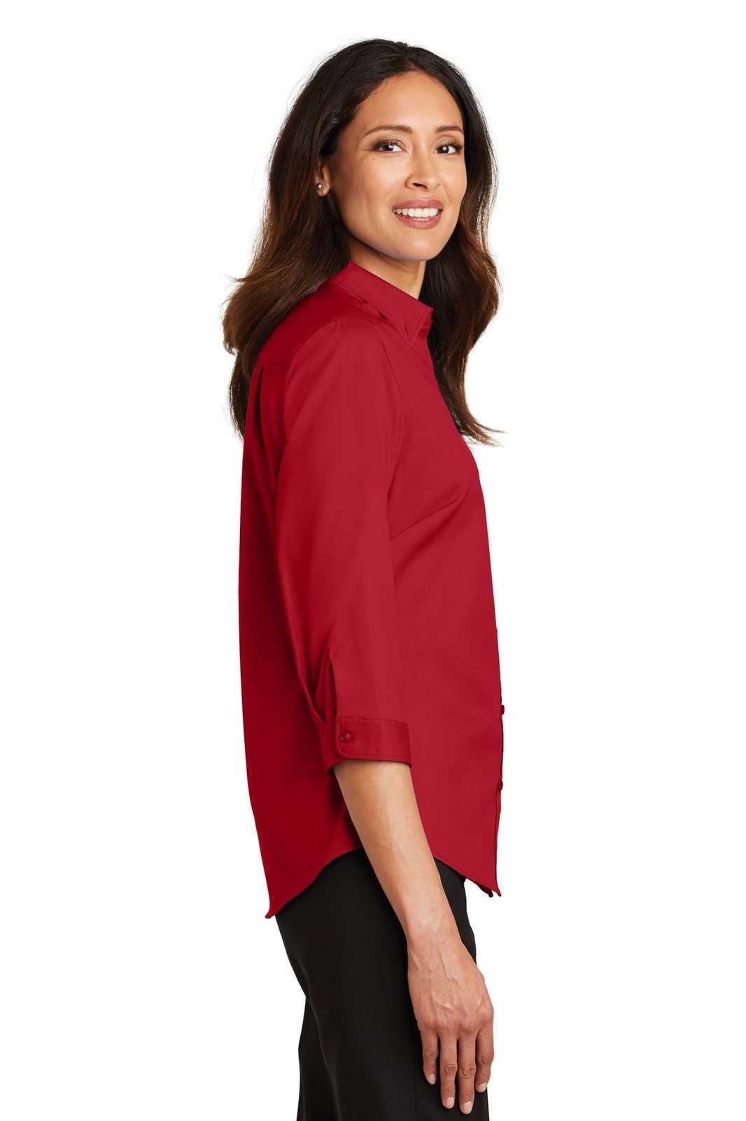 Port Authority L665 Ladies 3/4-Sleeve Superpro Twill Shirt - Rich Red - HIT a Double - 3