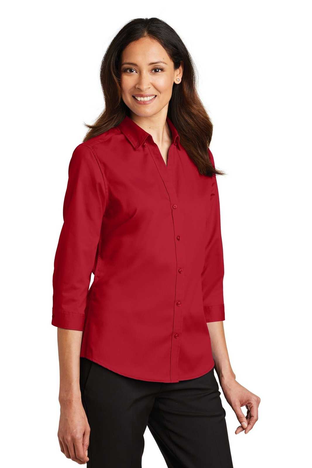 Port Authority L665 Ladies 3/4-Sleeve Superpro Twill Shirt - Rich Red - HIT a Double - 4