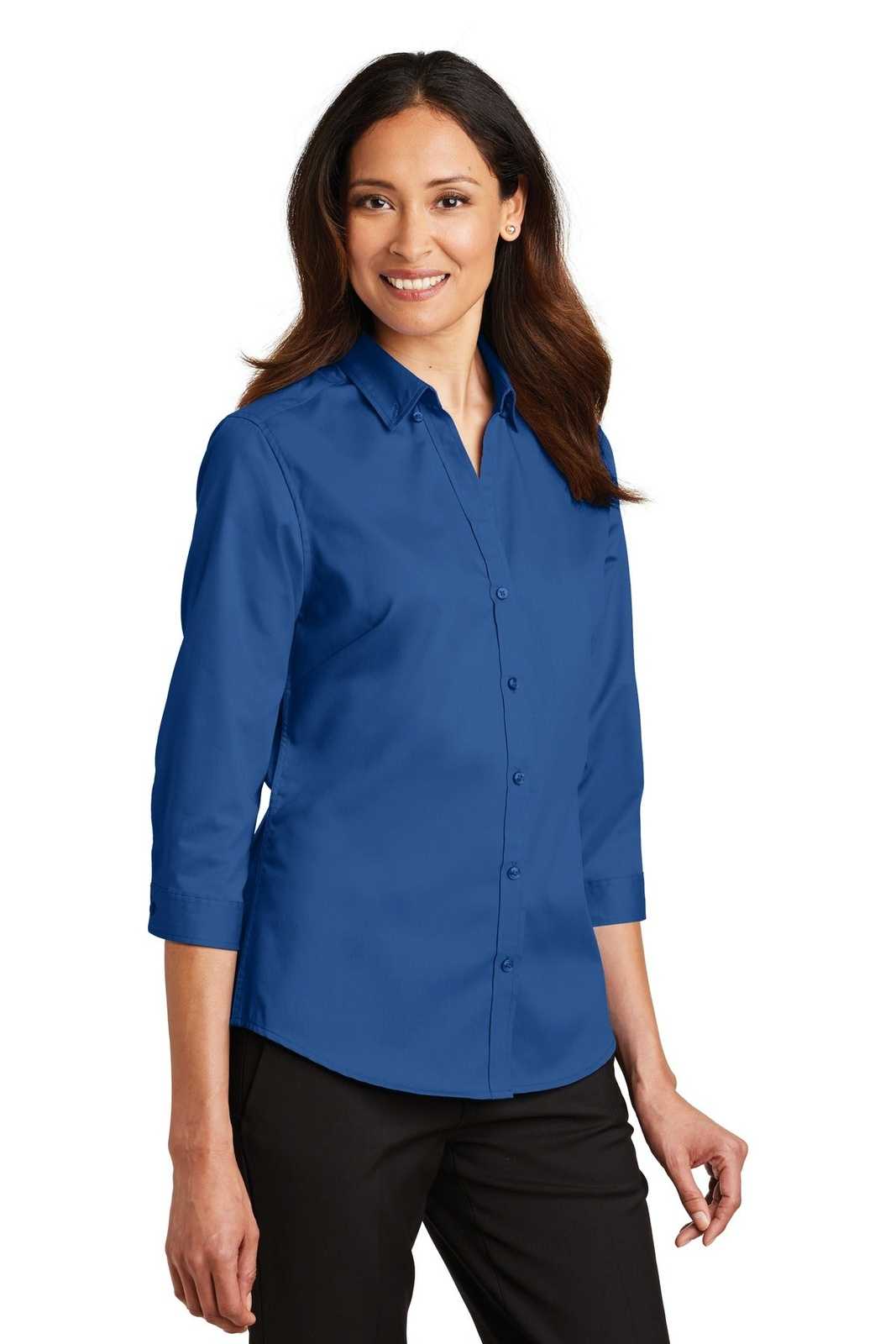 Port Authority L665 Ladies 3/4-Sleeve Superpro Twill Shirt - True Blue - HIT a Double - 4
