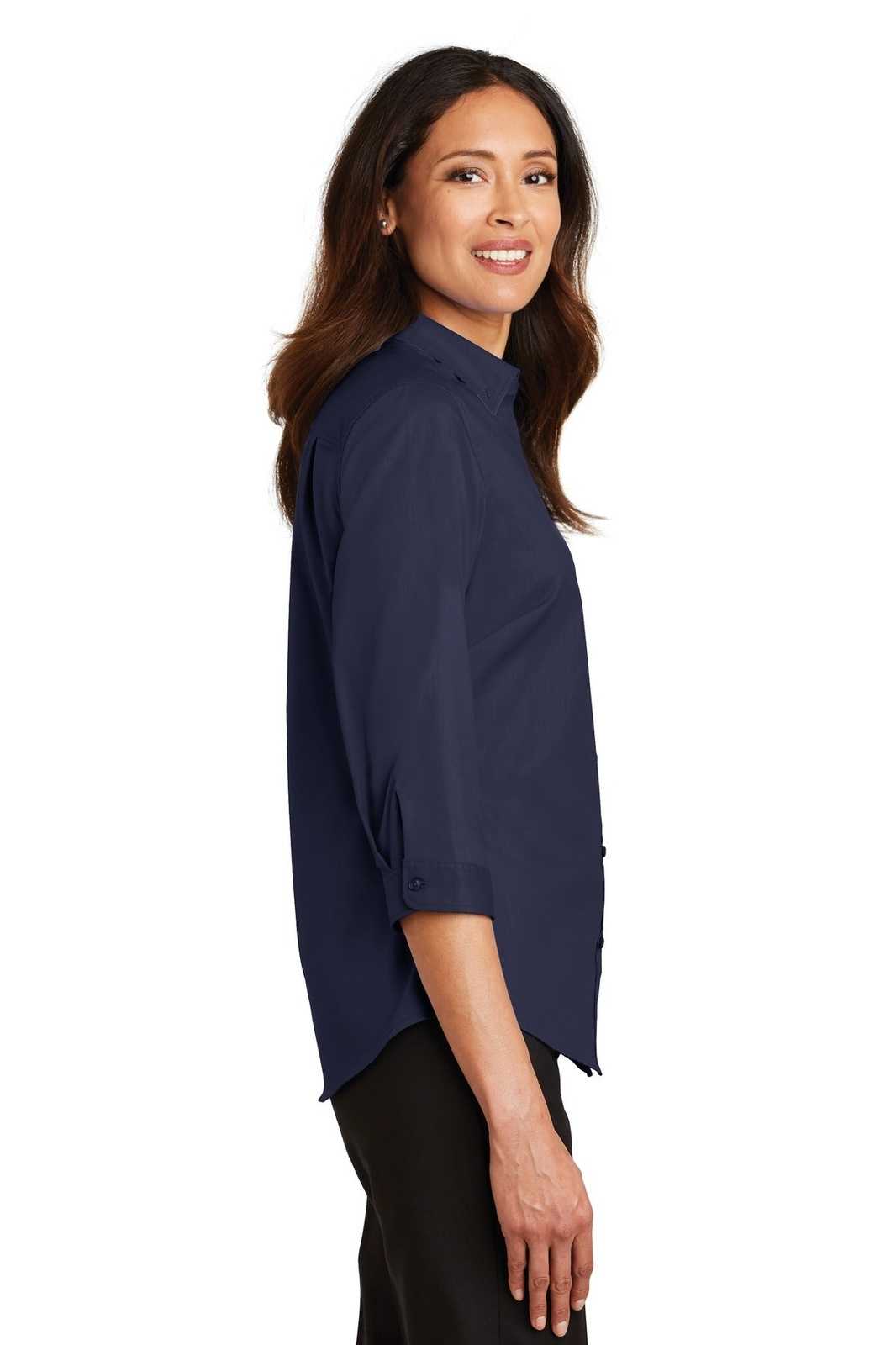 Port Authority L665 Ladies 3/4-Sleeve Superpro Twill Shirt - True Navy - HIT a Double - 3