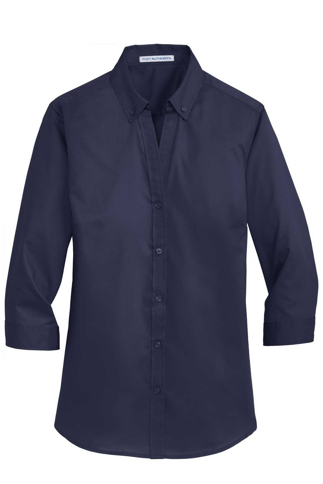 Port Authority L665 Ladies 3/4-Sleeve Superpro Twill Shirt - True Navy - HIT a Double - 5