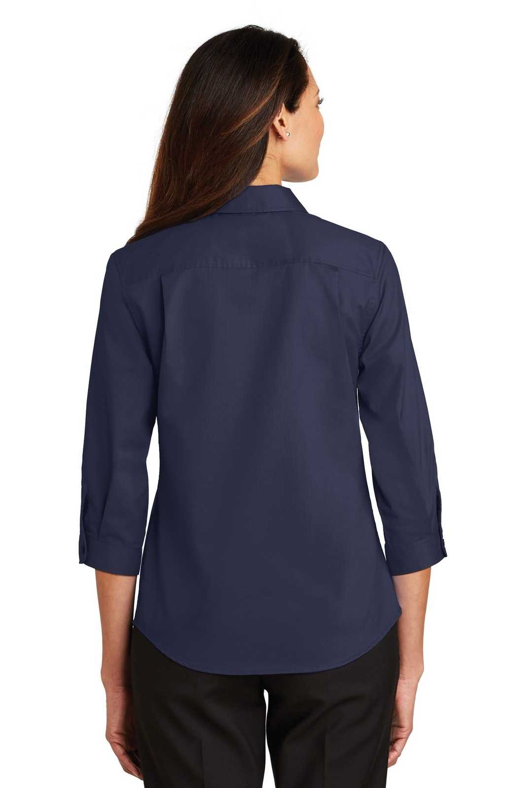 Port Authority L665 Ladies 3/4-Sleeve Superpro Twill Shirt - True Navy - HIT a Double - 2