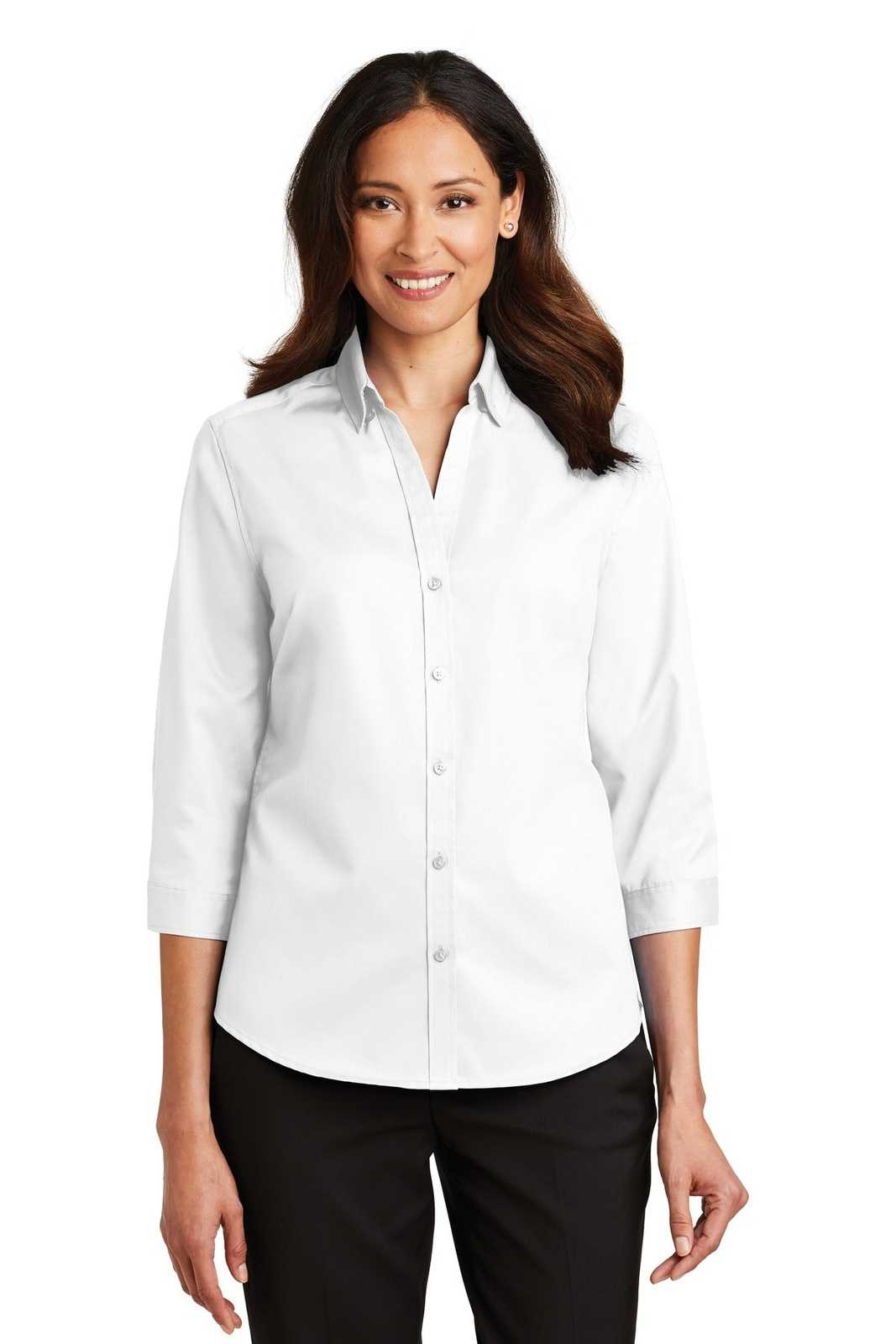 Port Authority L665 Ladies 3/4-Sleeve Superpro Twill Shirt - White - HIT a Double - 1