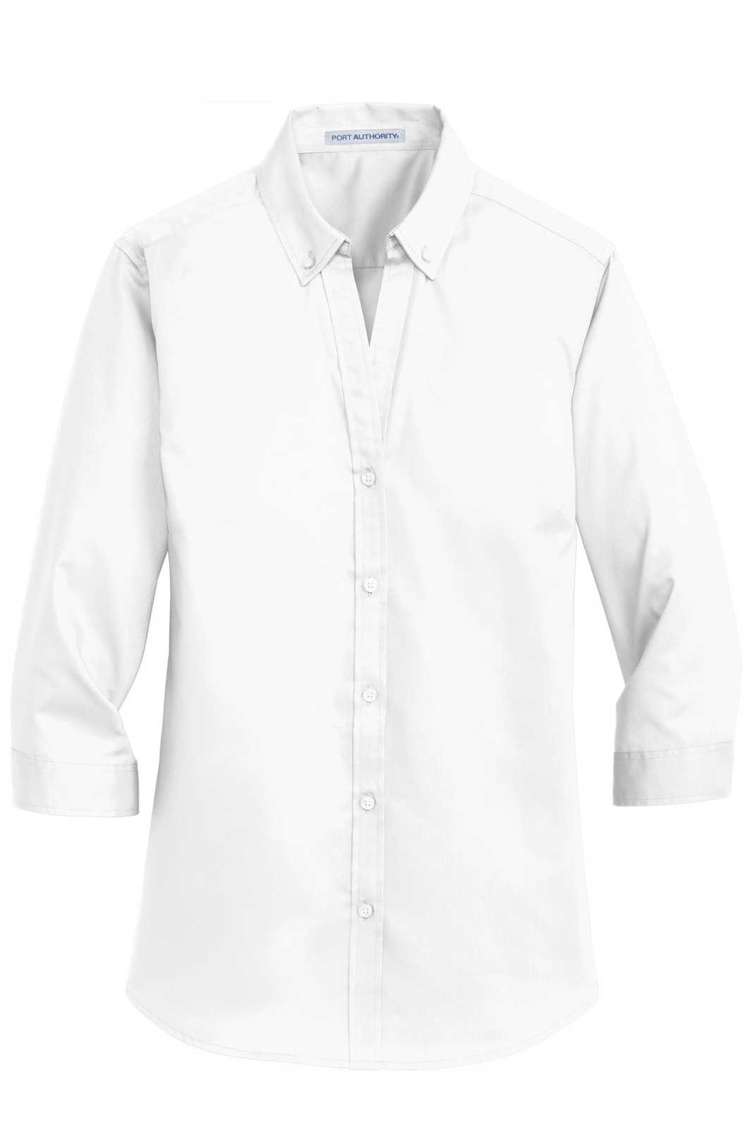 Port Authority L665 Ladies 3/4-Sleeve Superpro Twill Shirt - White - HIT a Double - 5