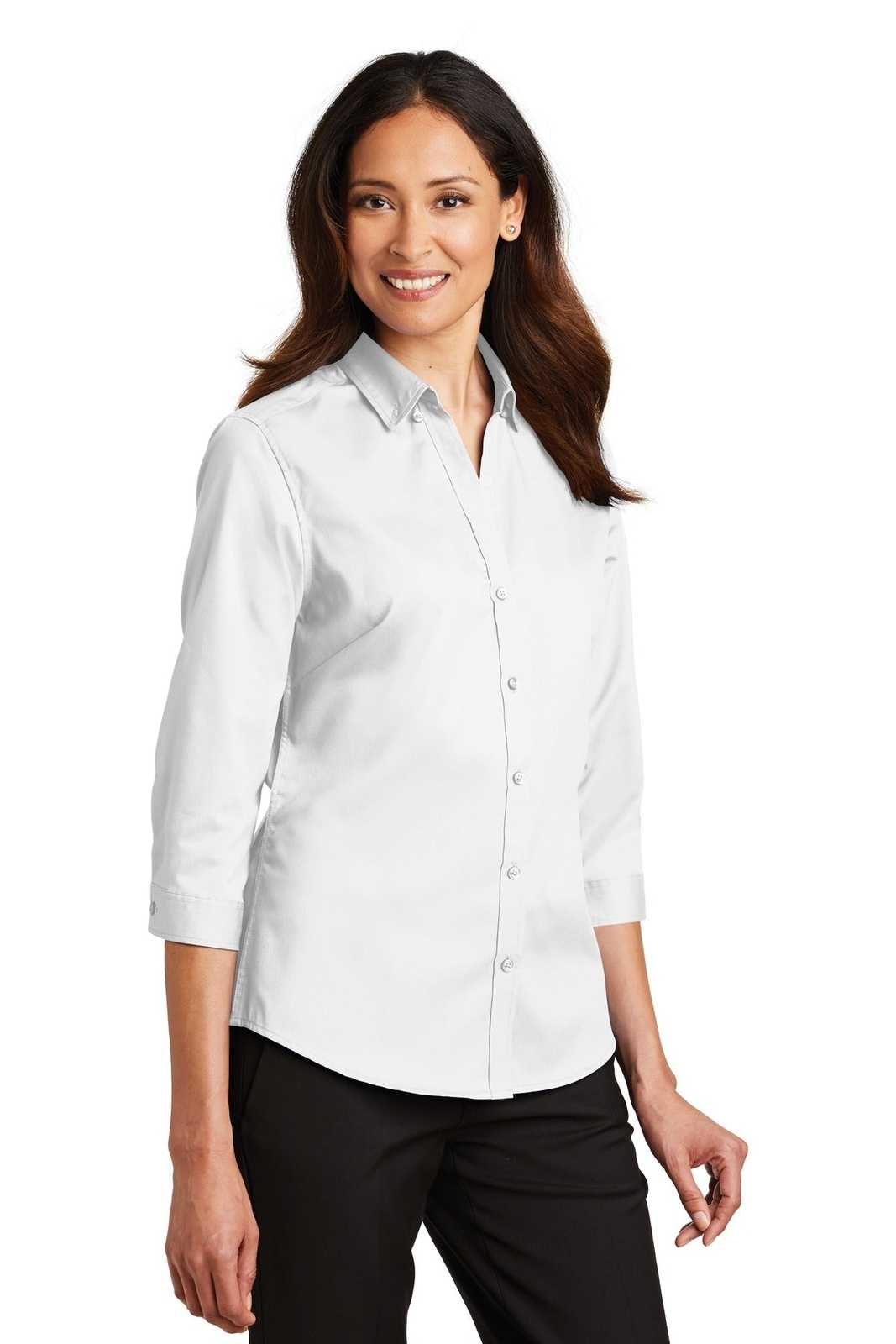 Port Authority L665 Ladies 3/4-Sleeve Superpro Twill Shirt - White - HIT a Double - 4