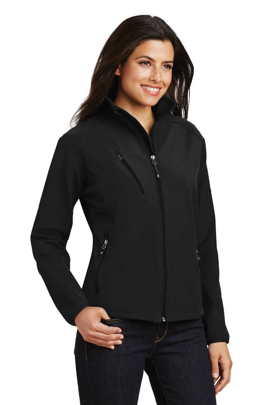 Port Authority L705 Ladies Textured Soft Shell Jacket - Black - HIT a Double - 4