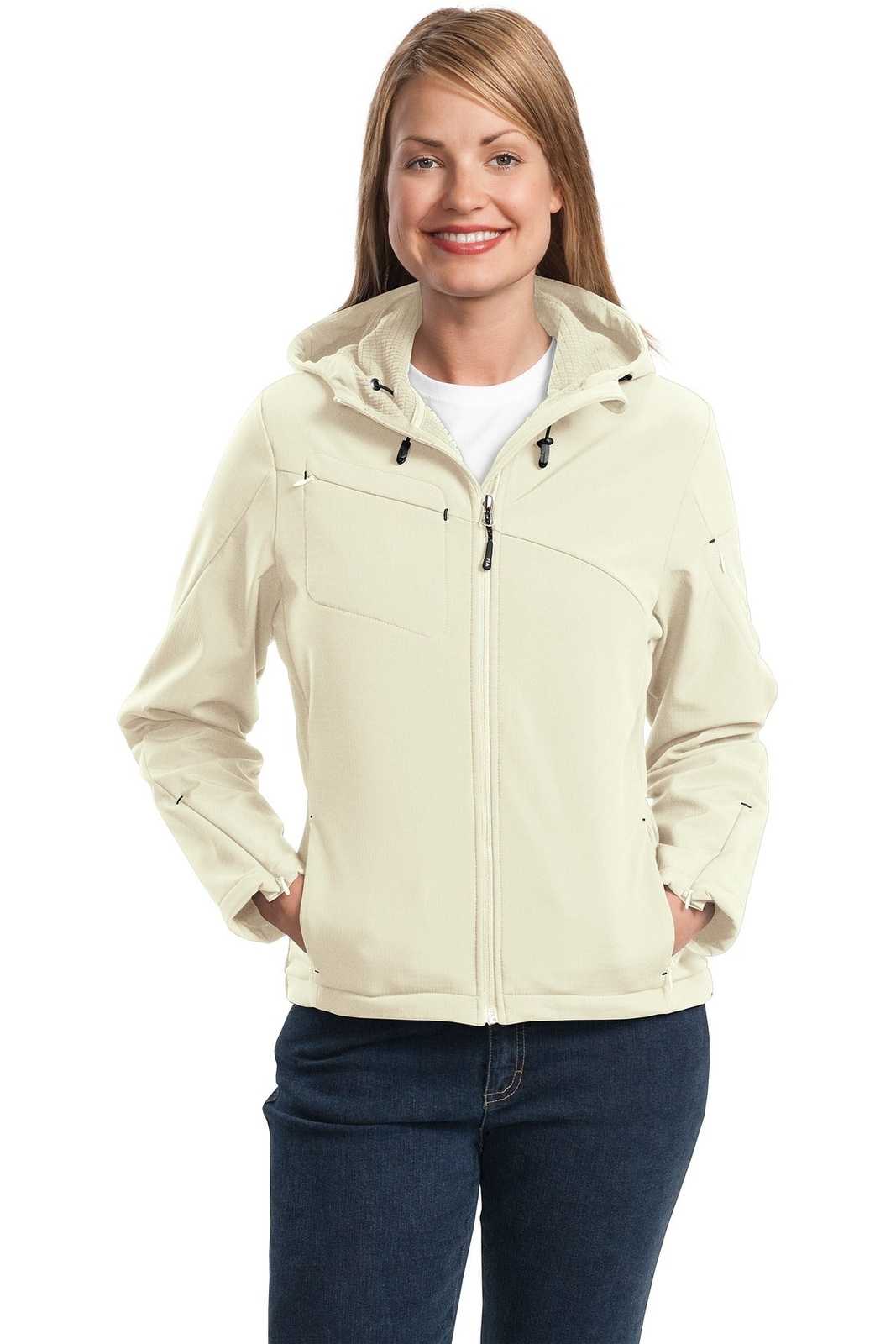 Port Authority L706 Ladies Textured Hooded Soft Shell Jacket - Chalk White Charcoal - HIT a Double - 1
