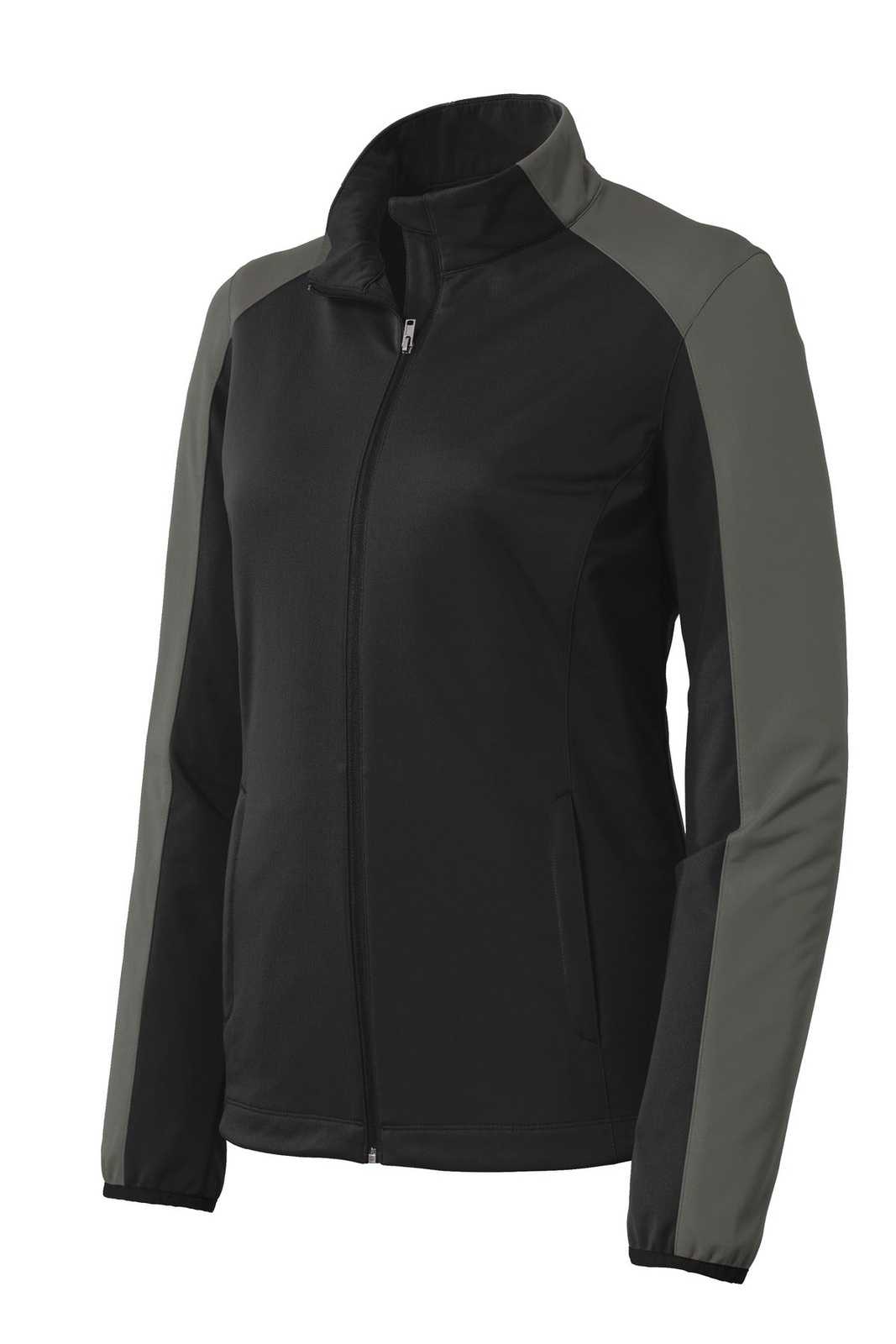Port Authority L718 Ladies Active Colorblock Soft Shell Jacket - Deep Black Gray Steel - HIT a Double - 5