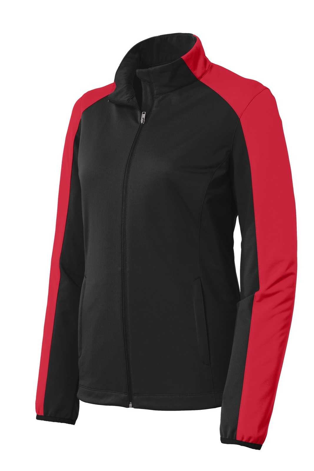 Port Authority L718 Ladies Active Colorblock Soft Shell Jacket - Deep Black Rich Red - HIT a Double - 5