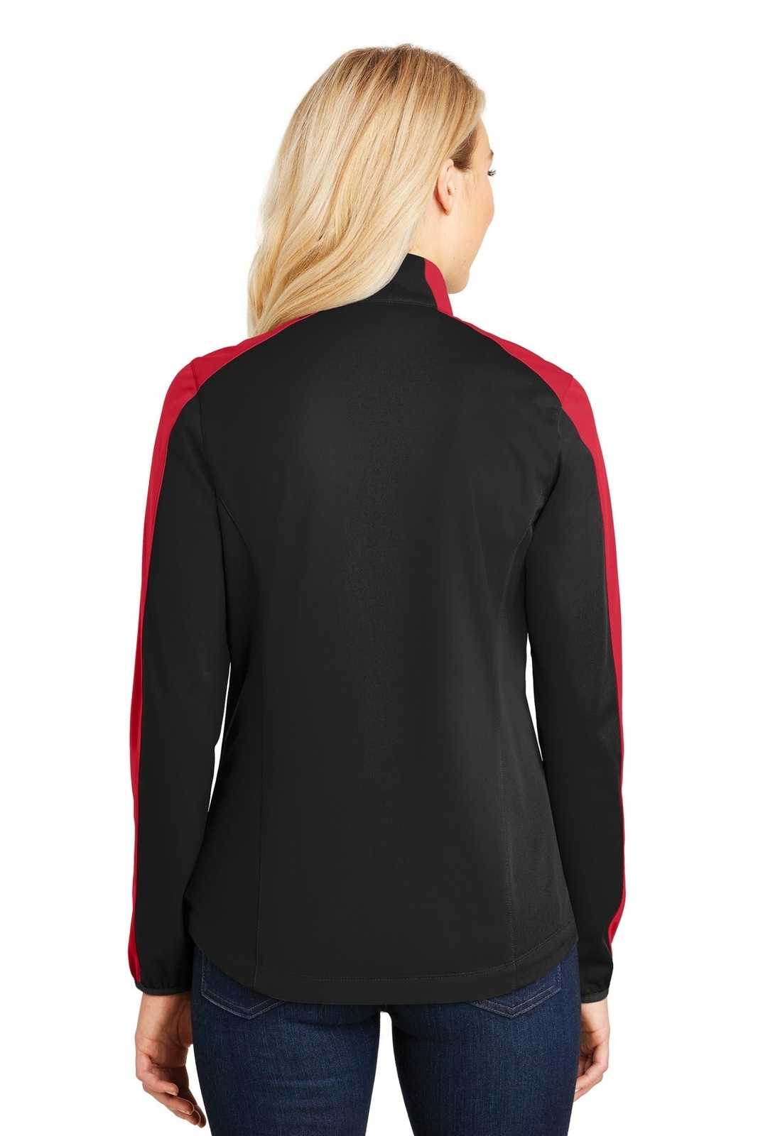 Port Authority L718 Ladies Active Colorblock Soft Shell Jacket - Deep Black Rich Red - HIT a Double - 2