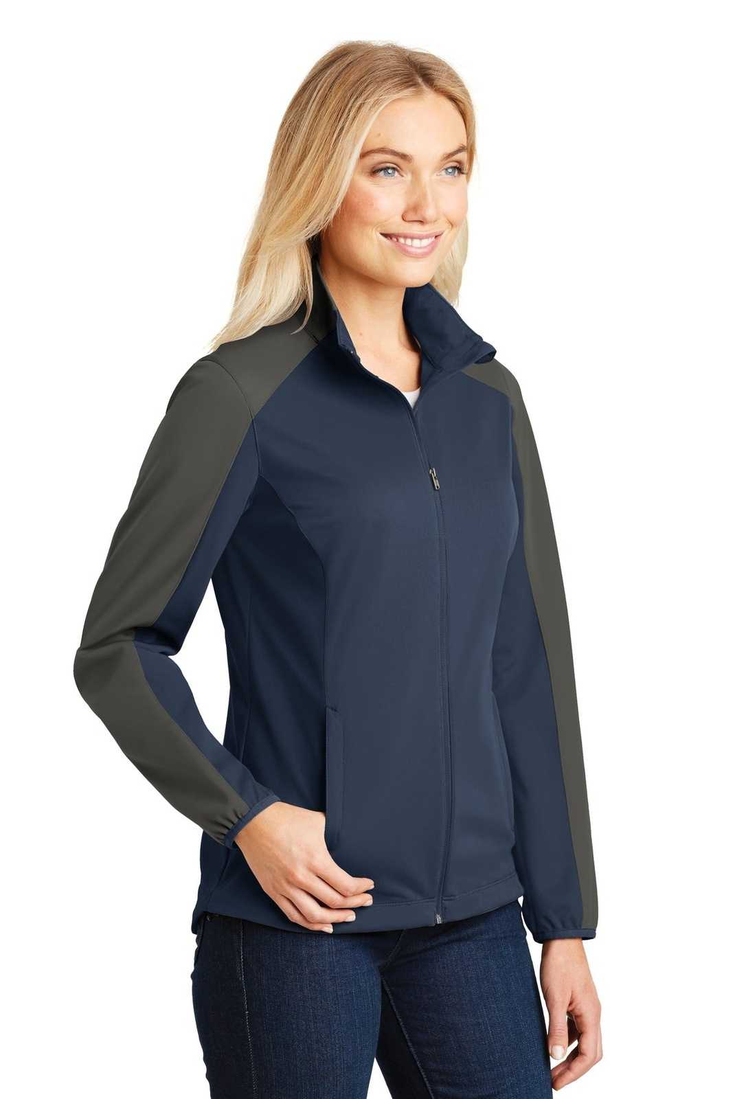 Port Authority L718 Ladies Active Colorblock Soft Shell Jacket - Dress Blue Navy Gray Steel - HIT a Double - 4