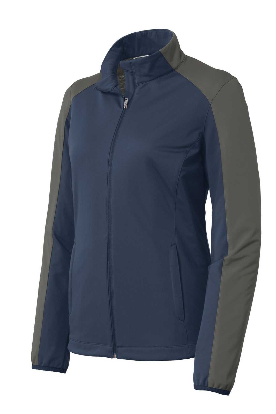 Port Authority L718 Ladies Active Colorblock Soft Shell Jacket - Dress Blue Navy Gray Steel - HIT a Double - 5