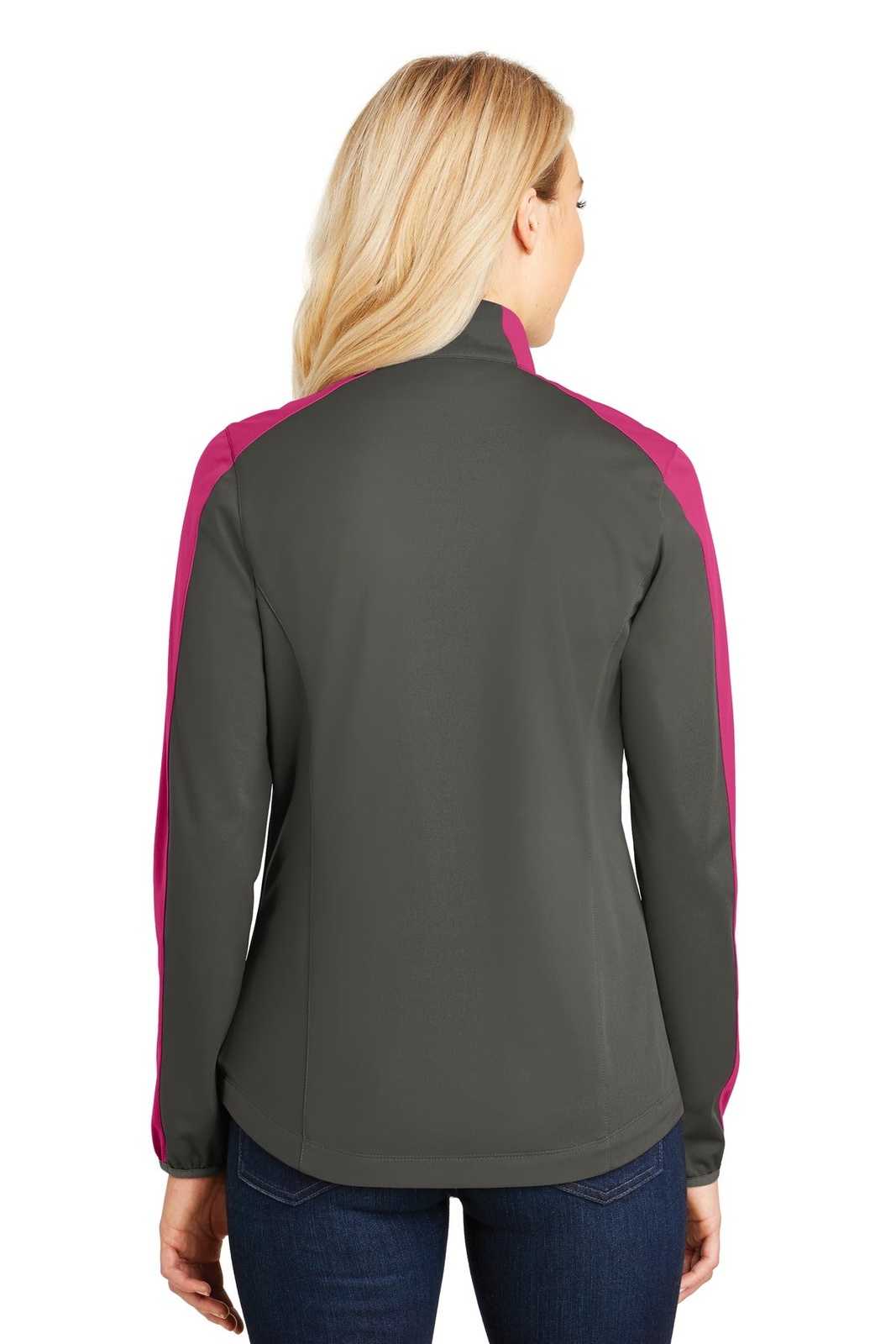 Port Authority L718 Ladies Active Colorblock Soft Shell Jacket - Gray Steel Pink Azalea - HIT a Double - 2