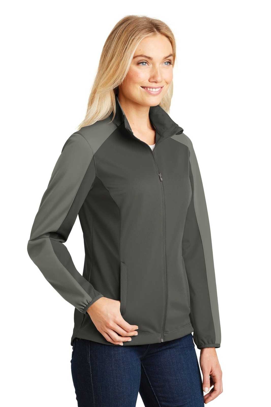 Port Authority L718 Ladies Active Colorblock Soft Shell Jacket - Gray Steel Rogue Gray - HIT a Double - 4