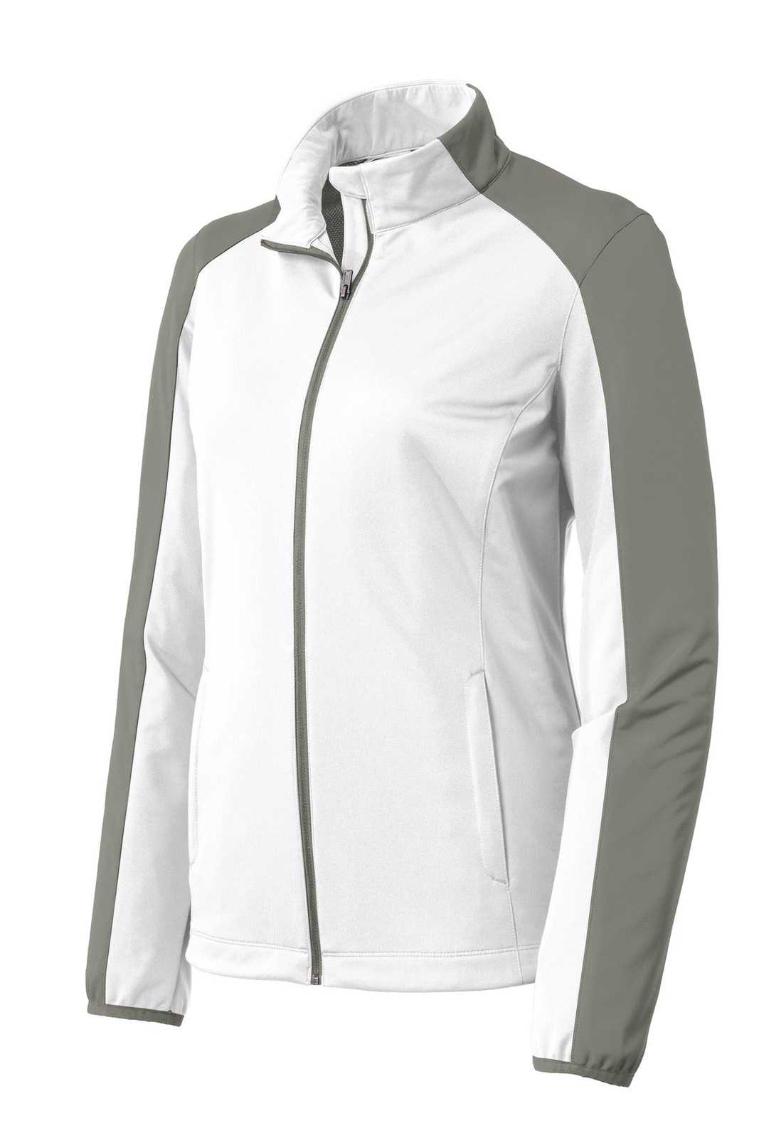Port Authority L718 Ladies Active Colorblock Soft Shell Jacket - White Rogue Gray - HIT a Double - 5
