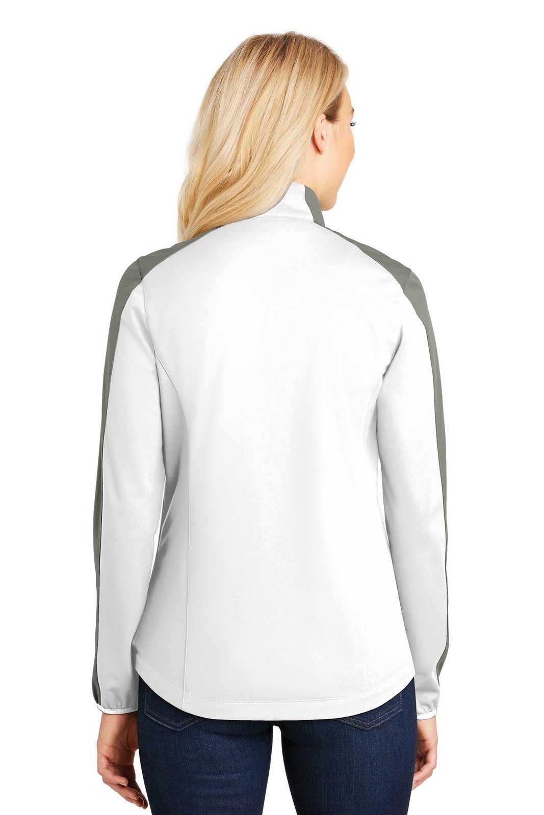Port Authority L718 Ladies Active Colorblock Soft Shell Jacket - White Rogue Gray - HIT a Double - 2