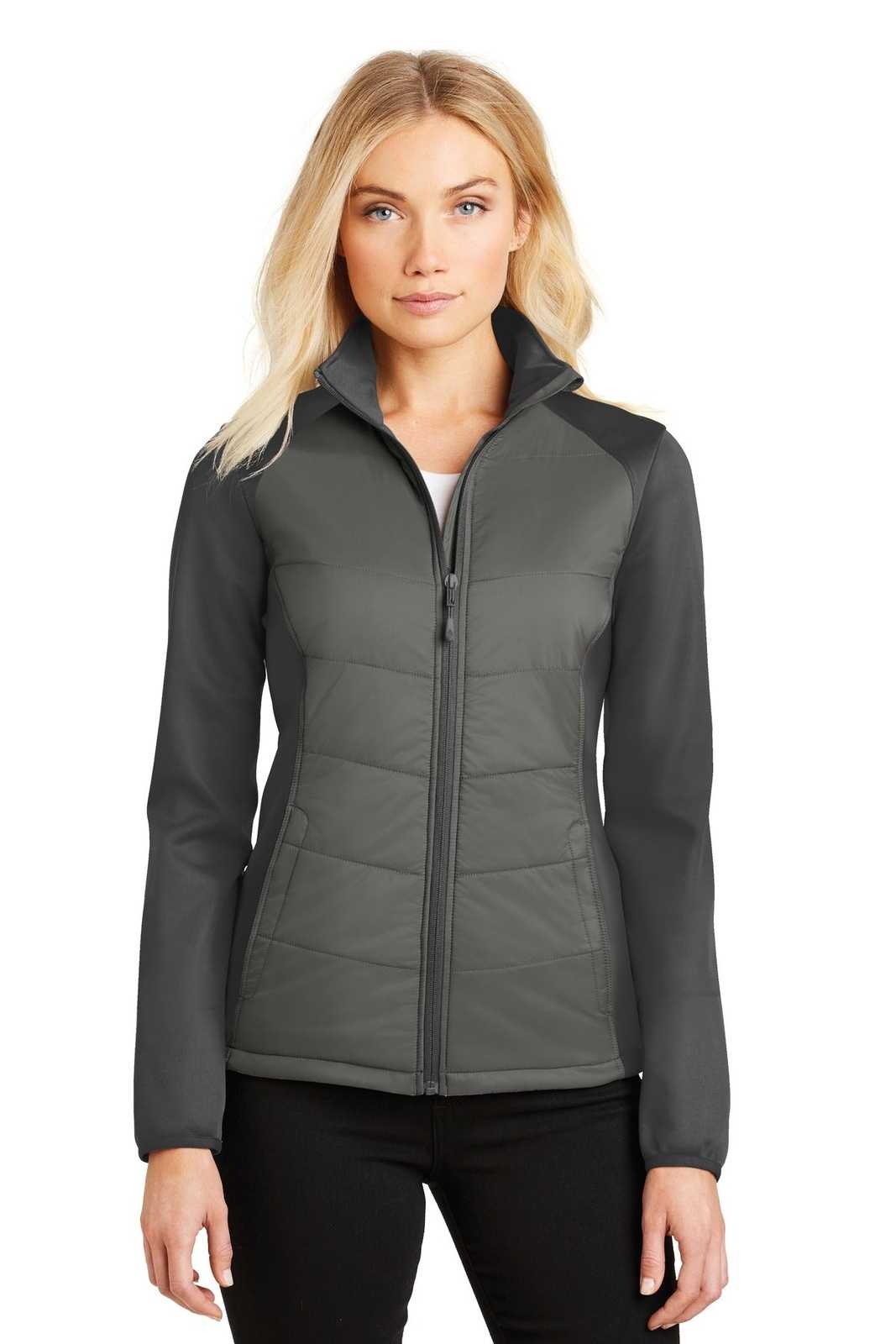 Port Authority L787 Ladies Hybrid Soft Shell Jacket - Smoke Gray Gray Steel - HIT a Double - 1