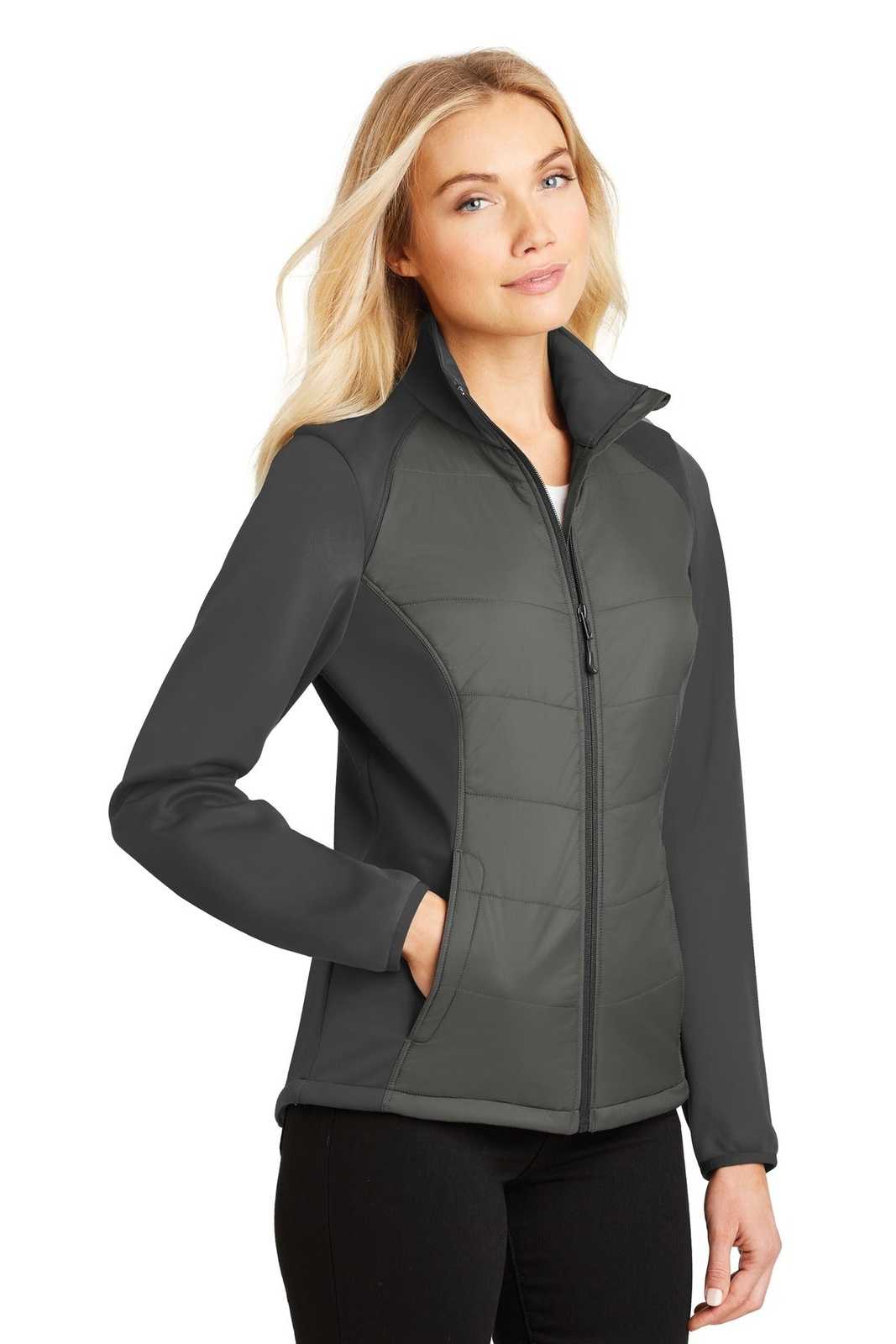 Port Authority L787 Ladies Hybrid Soft Shell Jacket - Smoke Gray Gray Steel - HIT a Double - 4