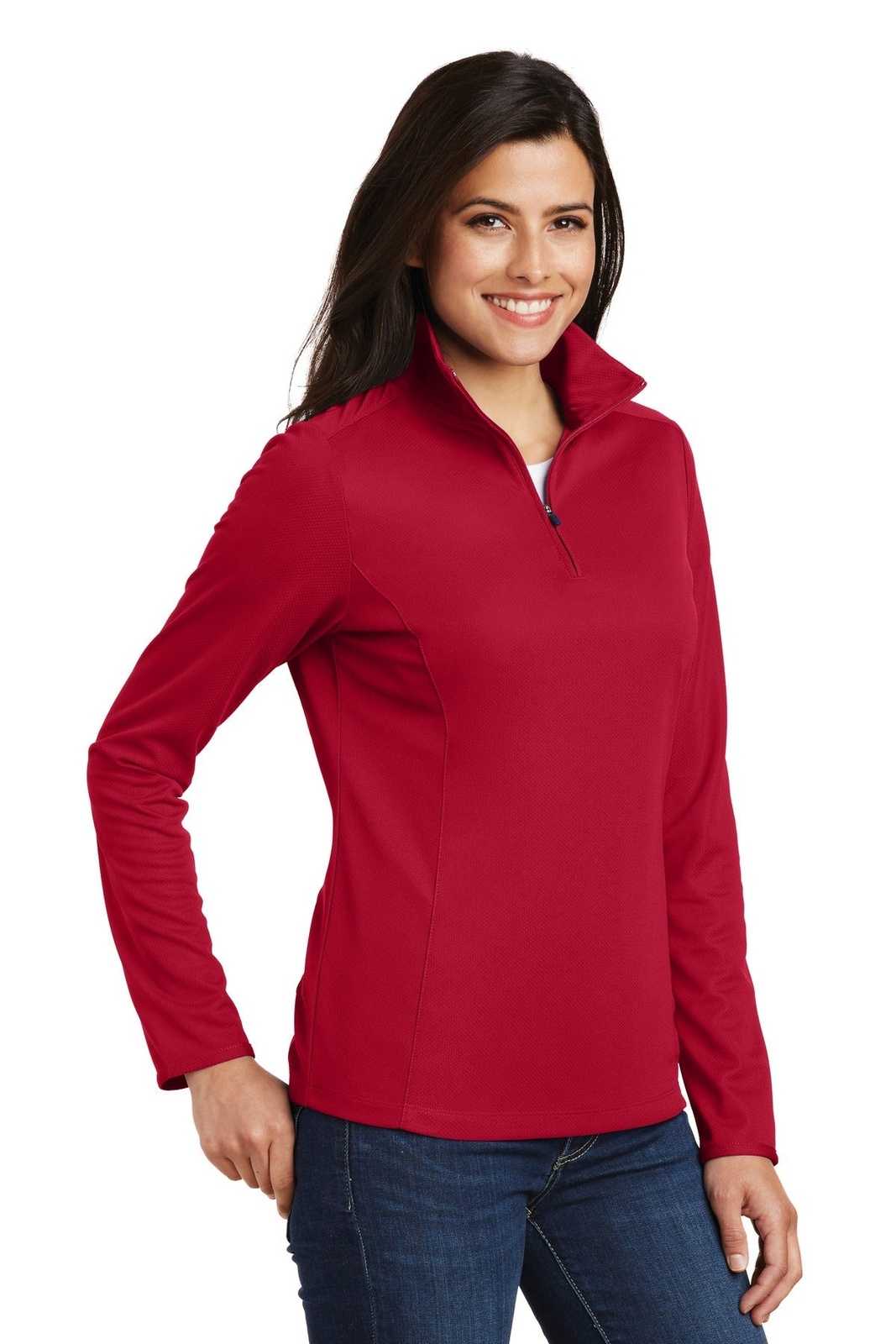 Port Authority L806 Ladies Pinpoint Mesh 1/2-Zip - Rich Red - HIT a Double - 4