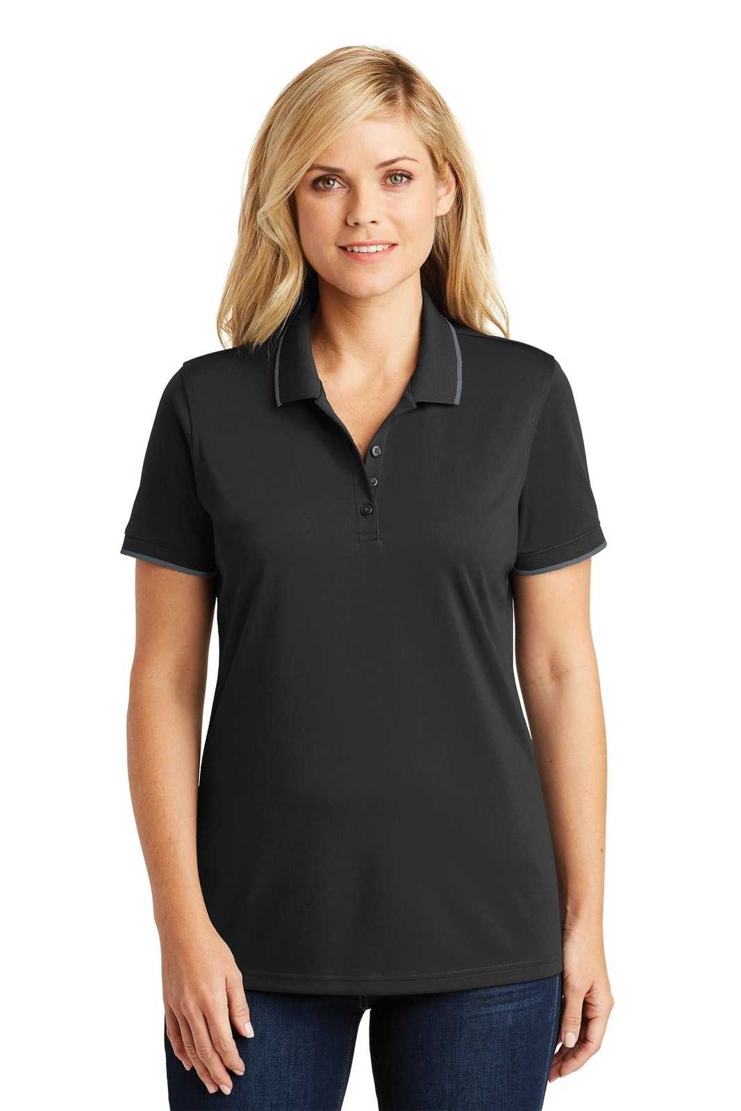 Port Authority LK111 Ladies Dry Zone UV Micro-Mesh Tipped Polo - Deep Black Graphite - HIT a Double - 1