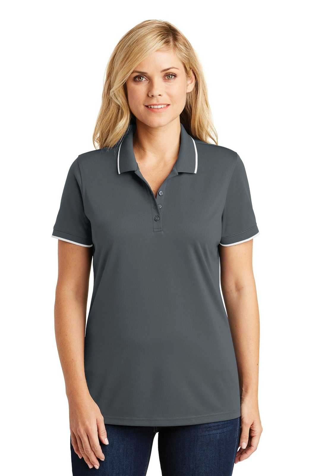 Port Authority LK111 Ladies Dry Zone UV Micro-Mesh Tipped Polo - Graphite White - HIT a Double - 1