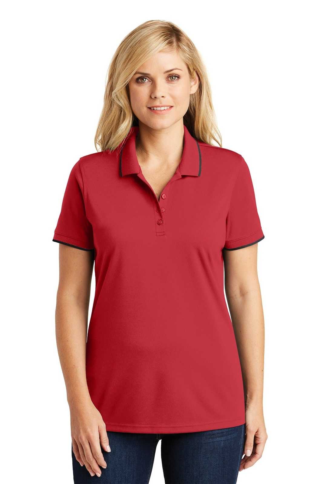 Port Authority LK111 Ladies Dry Zone UV Micro-Mesh Tipped Polo - Rich Red Deep Black - HIT a Double - 1