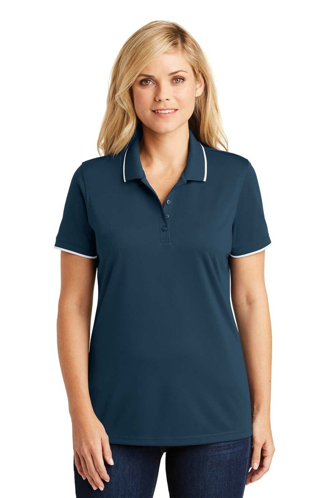 Port Authority LK111 Ladies Dry Zone UV Micro-Mesh Tipped Polo - River Blue Navy White - HIT a Double - 1