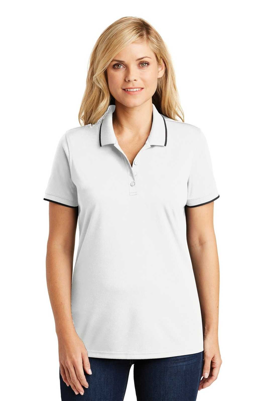 Port Authority LK111 Ladies Dry Zone UV Micro-Mesh Tipped Polo - White Deep Black - HIT a Double - 1
